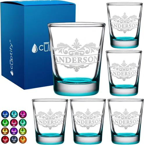 Vista 49 de Vaso de chupito personalizado con nombre de círculo elaborado de 2 onzas, parte inferior negra grabada con texto personalizado para regalos, bodas