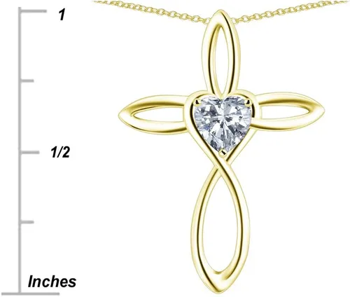 Vista 2 de Star K 14k Yellow Gold Infinity Love Cross with Heart Stone Pendant Necklace