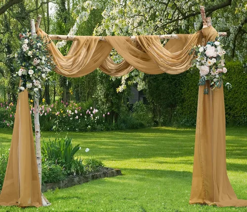 Vista 19 de Warm Home Designs Paquete de Tela para Arco de Boda Tiene 2 Scarves de 216 Pulgadas (18 Pies) en Tela Azul Marino y Blanco para Ceremonia de Boda