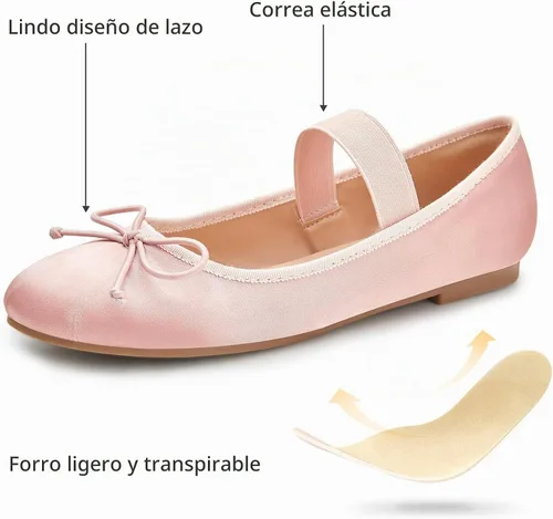 Vista 4 de Trary Cavie - Zapatos planos de ballet para mujer, zapatos Mary Jane para Rosa