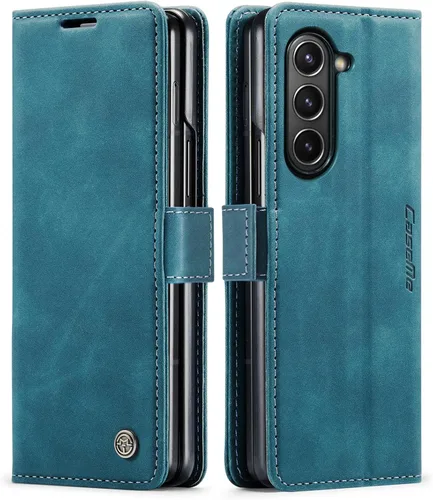 Vista 11 de Kowauri Funda para Samsung Galaxy Z Fold 5, diseño clásico de cuero con cierre magnético, con ranura para tarjetero, a prueba de golpes, funda Negro