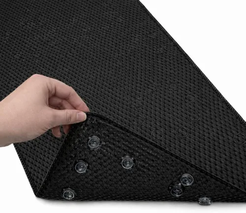 Vista 9 de Alfombra antideslizante para bañera, extragrande, de 36 x 17 pulgadas, con ventosas y orificios de drenaje, espuma suave, lavable a máquina