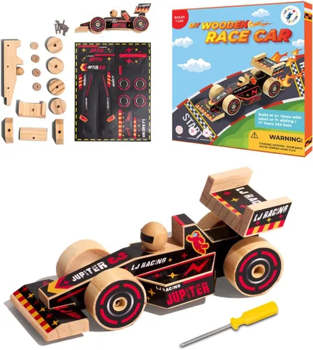 Vista 9 de Little Jupiter Kits de madera de bricolaje con calcomanías, kit de construcción para niños, juguetes troncos para edades de 4 a 7 años, manualidades