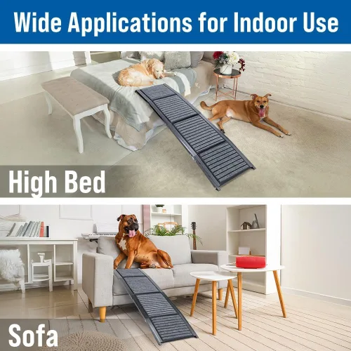 Vista 9 de Japard Rampa para perros para automóvil, 63 pulgadas de largo y 17 pulgadas de ancho, rampa portátil plegable para mascotas con superficie