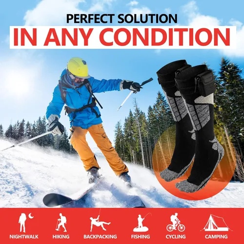 Vista 5 de Calcetines térmicos eléctricos calientes, calentadores de pies para el invierno que funcionan con pilas, para hombres y mujeres adultos. Los