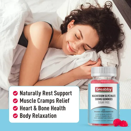 Vista 7 de Gomitas de glicinato de magnesio de 500 mg para adultos, apoyo para dormir, gomitas de magnesio masticables para mujeres y hombres, alivio muscular