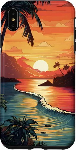 Vista 7 de Funda para iPhone 14 Sunset Beach con palmeras, colorida estética Hawaii