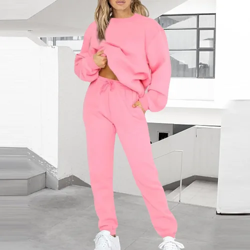 Vista 2 de kcdigr Conjunto deportivo de 2 piezas para mujer, sudadera con media cremallera para otoño, de gran tamaño, sudadera con media cremallera