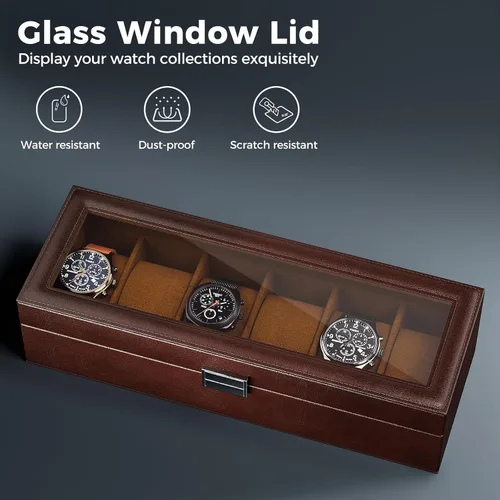 Vista 3 de ProCase Caja de reloj para hombre, estuche de exhibición de reloj con 6 ranuras para hombre, organizador de caja de reloj de piel sintética