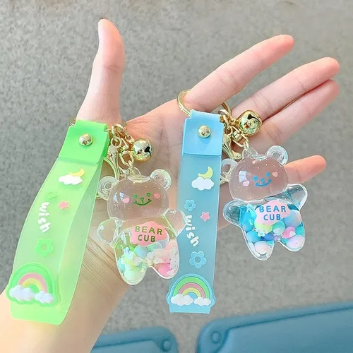 Vista 5 de Llavero Kawaii con diseño de oso flotante de arena movediza lindo bolso pulsera pulsera llavero para mujeres y niñas
