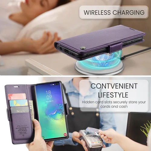 Vista 4 de Funda tipo cartera para Samsung Galaxy S10+ Plus, con soporte magnético, funda protectora de piel con tapa con ranuras para identificación