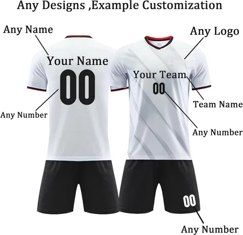 Vista 2 de Camiseta y pantalones cortos de fútbol personalizados con tu nombre y número Uniforme de Futbol personalizado para Ninos Hombres
