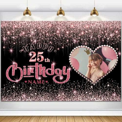 Vista 119 de Cartel personalizable de decoración de feliz cumpleaños número 100 de oro rosa - Personalización de fondo de fotos de gran tamaño - Admite fotos