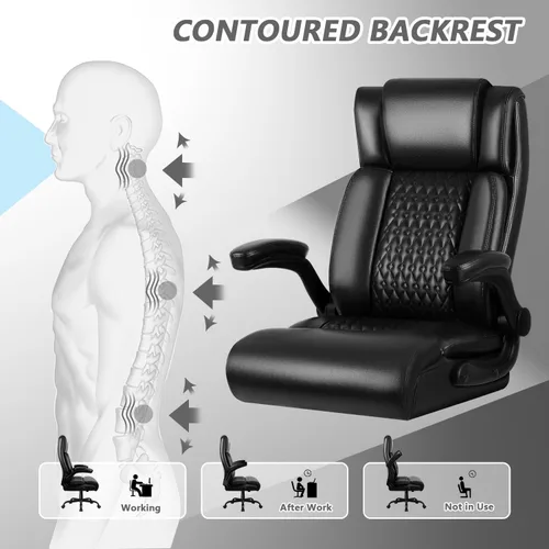 Vista 5 de OFIKA Silla ejecutiva de oficina resistente, reposabrazos abatible, acolchado, silla de juegos de computadora, silla de escritorio de piel