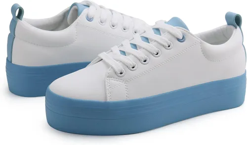 Vista 5 de JABASIC Zapatos deportivos de plataforma con cordones para mujer, cómodos, informales, a la moda, para caminar