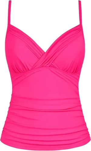 Vista 9 de Tankini para mujer, cuello en V, parte superior de natación fruncida con control de abdomen verde claro (Light Army Green)