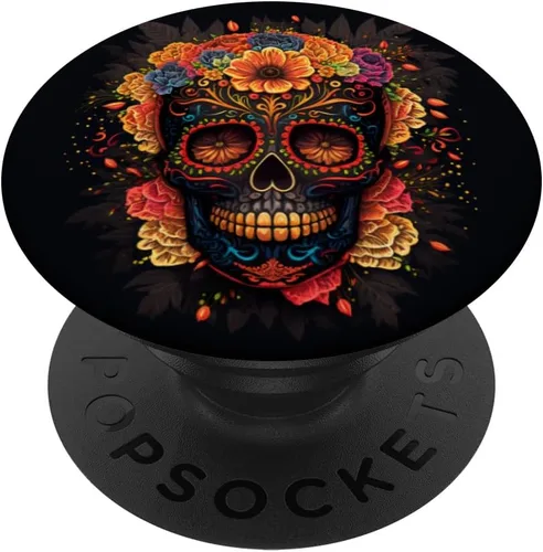 Vista 6 de Sugar Skull Floral, Día de los Muertos, Sugarskull PopSockets MagSafe PopGrip para iPhone