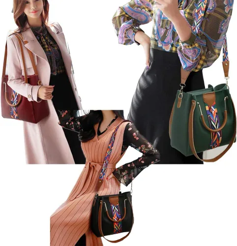 Vista 5 de Juego de 4 bolsas de mano de piel sintética con asa superior, bolsa de hombro