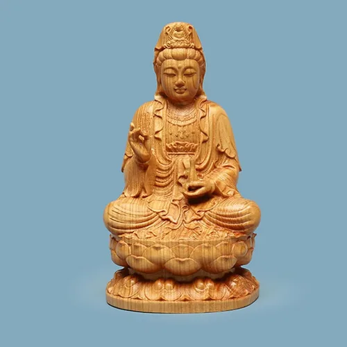 Vista 5 de Diosa de la Misericordia Guan yin Buda estatua en loto,Escultura Quan Yin para decoración de oficina en casa,Hermosa estatua de Buda Kuan Yin