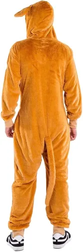 Vista 2 de Tipsy Elves Disfraz de canguro de Halloween para hombre, overol marrón para adultos, disfraz de Halloween para hombre, capucha con cremallera