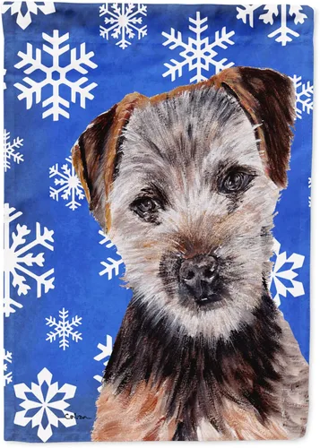 Vista 236 de Caroline's Treasures SC9374GF Bulldog English Snow flakes Holiday Garden Flag Buzón Bandera decorativa para patio exterior, patio, obras de arte