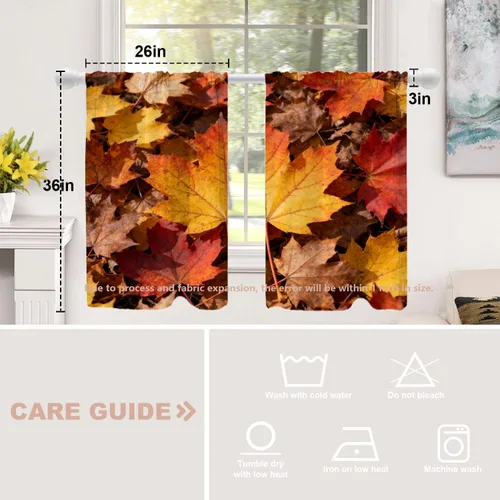 Vista 230 de Shrahala Orange Autumn Autumn Blackout Curtain Tiers, Fall Kitchen Valance Light Blocking Tier Drapes with Rod Pocket, 2 Pack 26 X 24 in