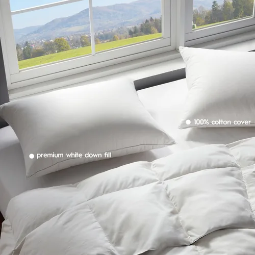 Vista 3 de Globon Almohada de plumón ultra suave tamaño estándar, almohada de cama rellena de plumón prémium para dormir, 100% algodón, 500 hilos, 700 potencia