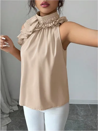 Vista 5 de SOLY HUX Blusa elegante con cuello halter para mujer Albaricoque puro