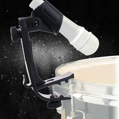 Vista 4 de Watris Veiyi Soporte de clip de micrófono de tambor, 4 piezas de soporte de abrazadera de montaje de micrófono de tambor ajustable, accesorios
