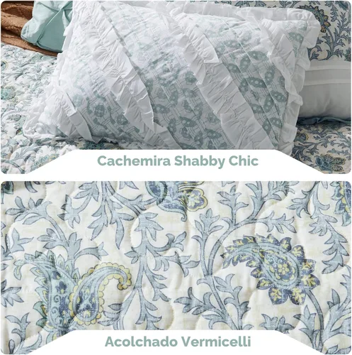 Vista 4 de Madison Park Juego de edredón 100% algodón con estampado floral, costuras de doble cara, para todas las estaciones, colcha ligera, ropa de cama Aqua