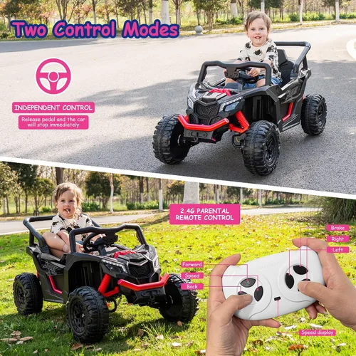 Vista 4 de Run Fast - Automóvil eléctrico de 12 V para niños con control remoto para padres, juguete de paseo con batería eléctrica para niños de 3 a 5 años
