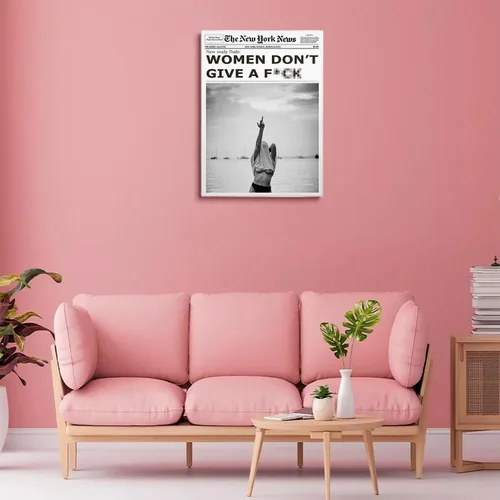 Vista 2 de Arte de pared de periódico de moda para niña, blanco y negro, decoración de pared de periódico estético retro, arte de pared feminista, póster