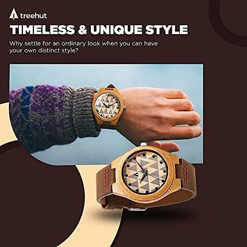 Vista 3 de Treehut Reloj de madera para hombre con cierre ajustable de acero inoxidable de tres pliegues, movimiento de cuarzo japonés, elegante reloj