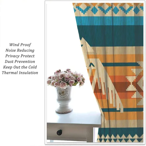 Vista 254 de Cortinas con patrón geométrico tribal, estilo suroeste, azteca, rústico, occidental, nativo americano, opacas, con bolsillo para barra, decoración