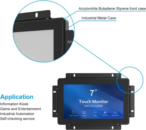 Vista 5 de GreenTouch Monitor táctil PCAP HDMI de 17,8 cm (7 pulgadas) con marco abierto de 1024x600 para mercados de consumo, venta minorista y hostelería