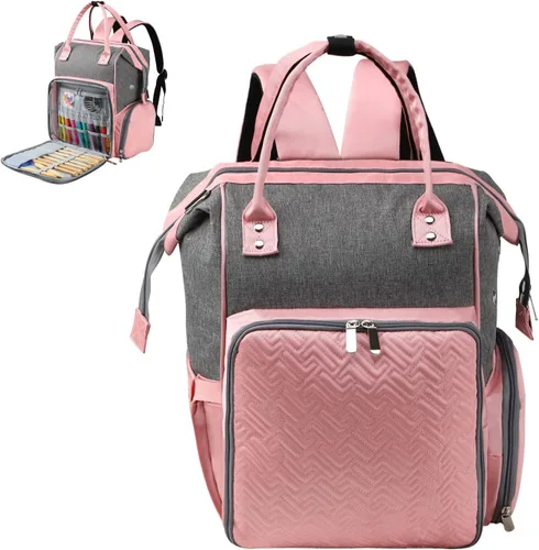Vista 8 de Mochila organizadora de proyectos para tejer accesorios de suministros de ganchillo, bolsa organizadora de almacenamiento de hilo, bolsa