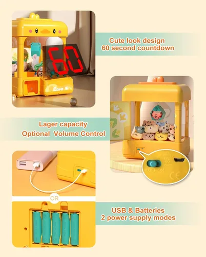 Vista 2 de Cxjoigxi gran máquina de pinzas para niños y adultos con premios, sonido y luz ajustables, mini máquina expendedora para niñas y niños, juego