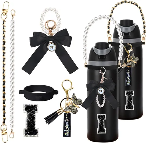Vista 81 de 6 piezas de accesorios con letras para botella de agua Owala 24 oz 32 oz 40 oz, con lindos dijes iniciales y correa para el asa, compatible