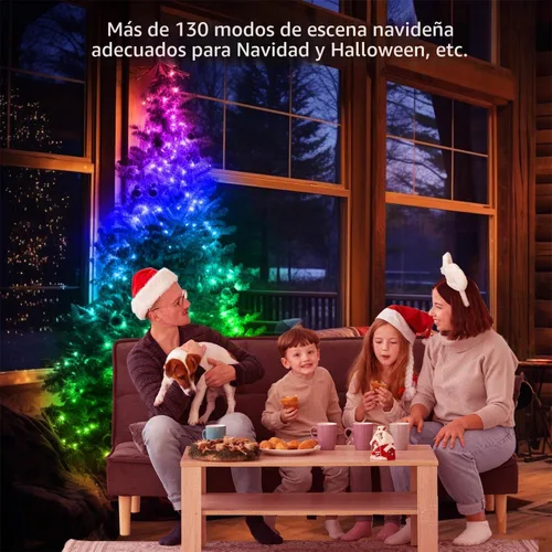 Vista 2 de dalattin Luces LED de 32.8 pies, luces de hadas inteligentes RGB IIC 100 LED, más de 130 modos de escena navideña, IP65 impermeable y sincronización
