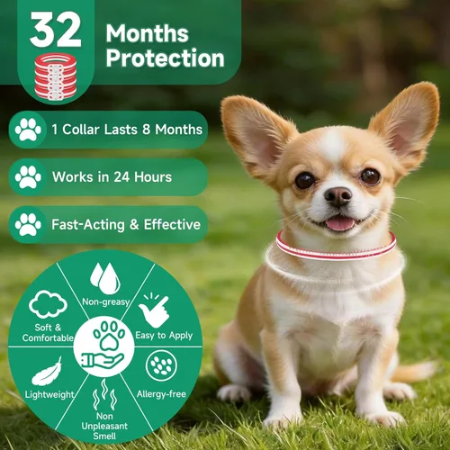 Vista 3 de Prevención de pulgas y garrapatas para perros, 4 collares antipulgas, 32