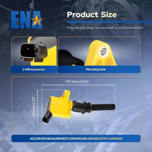 Vista 6 de ENA Paquete de 8 bobinas de encendido amarillas compatibles con Lincoln, Mercury, Ford, Mustang, Crown Victoria, E150, E250, Expedition, Explorer
