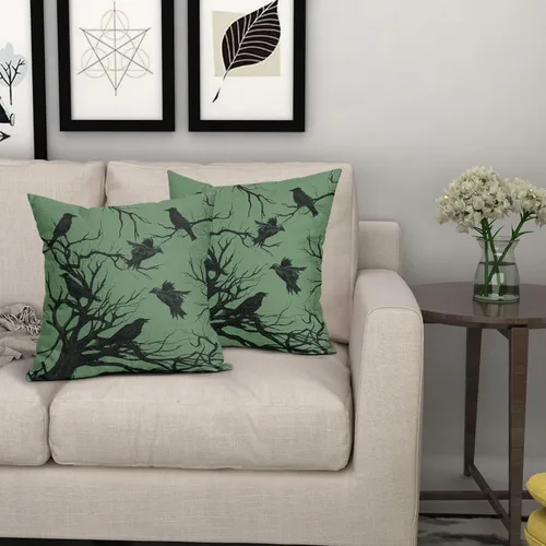 Vista 7 de Tree Crows - Juego de 2 fundas de almohada de Halloween de 16 x 16 pulgadas, fundas de almohada decorativas de otoño, fundas de almohada negras