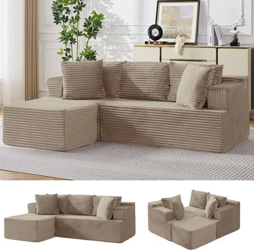 Vista 15 de Korser Sofás deshuesados para sala de estar, sofá de nube seccional con otomano, sofá en forma de L con asiento profundo de pana mullido y cómodo