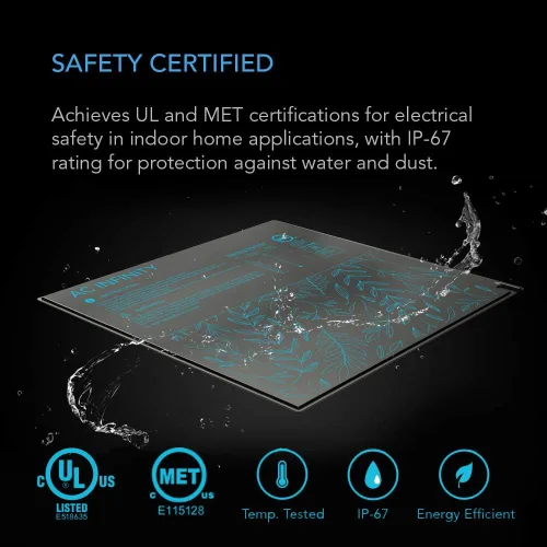Vista 5 de AC Infinity SUNCORE A1, Alfombrilla Térmica Impermeable para Plántulas de 3" x 20", Almohadilla de Calentamiento Certificada MET y UL