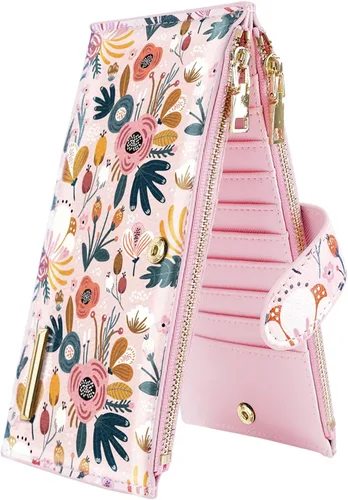Vista 27 de Billetera de mujer con bloqueo RFID de gran capacidad, organizador multitarjetas, billetera plegable para mujer con bolsillo con cremallera