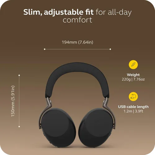 Vista 7 de Jabra Evolve3 85 - Auriculares inalámbricos Bluetooth con micrófono para el trabajo, USB-A, tecnología de llamada de voz AI, cancelación activa