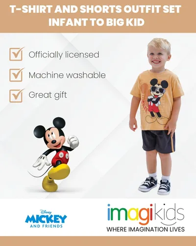 Vista 3 de Disney- Camisa de manga corta y pantalones cortos de malla de Mickey Mouse