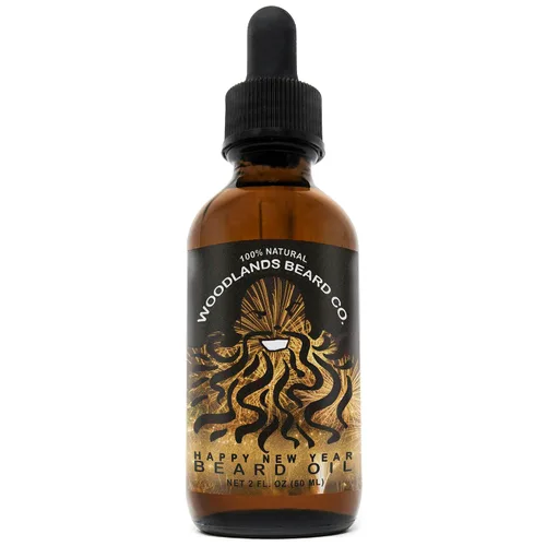 Vista 4 de Aceite para barba Happy New Year perfumado con pachulí, vainilla, naranja dulce e incienso (1 oz.)