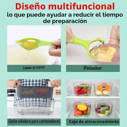 Vista 5 de Miibox Picadora de verduras con recipiente, 22 en 1, picadoras y cortadoras de alimentos para cebolla, tomate, herramienta de cocina múltiple
