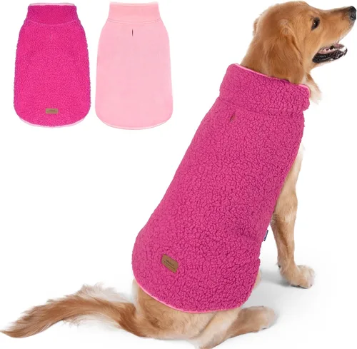 Vista 18 de cyeollo Sherpa - Abrigo reversible para perros pequeños, color rosa, talla S Warm Fleece Winter Sweater, Turtleneck Pet Vest, Adjustable Fit, Easy